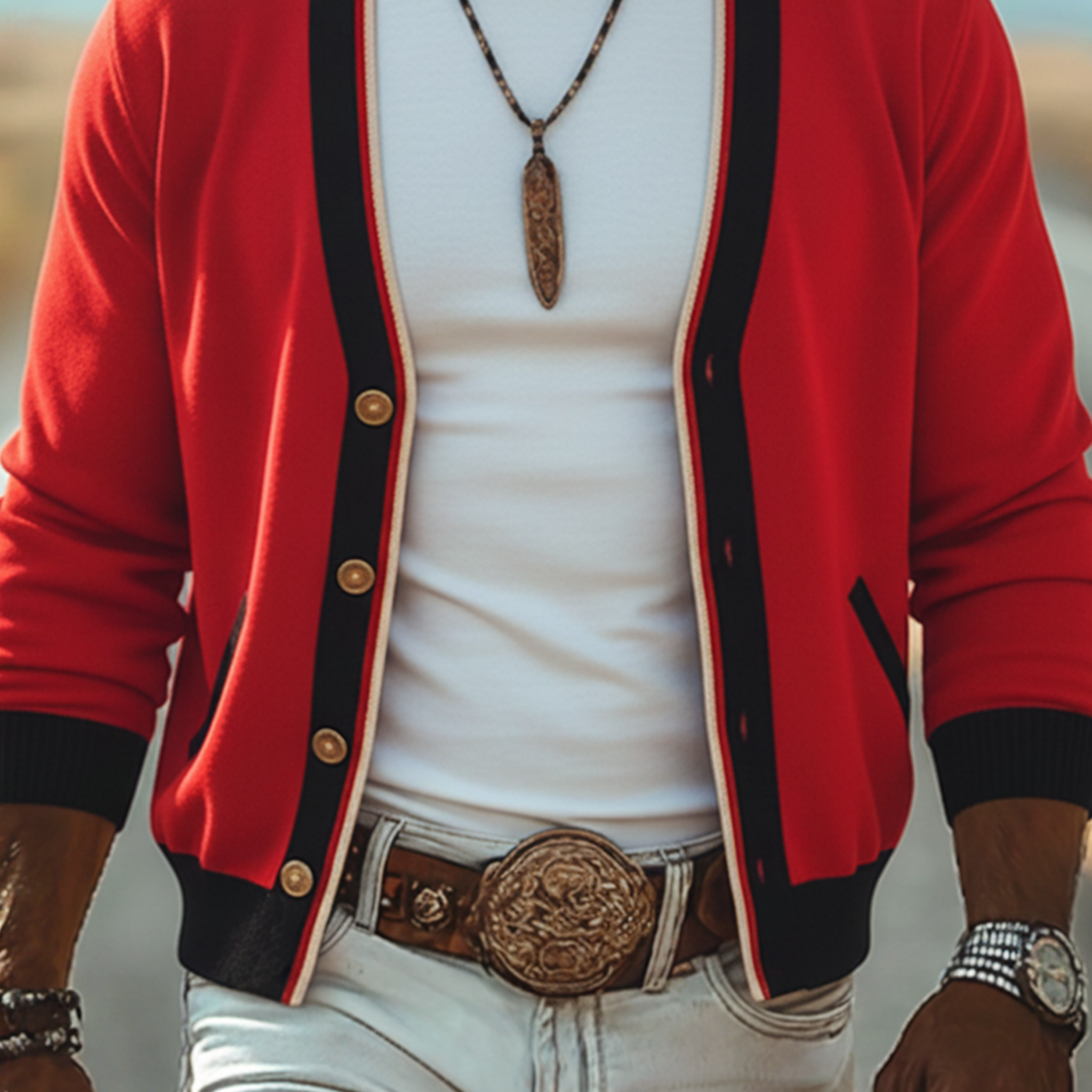 Men's Casual Western Style Epaulette Knit Cardigan MTA1573K5K