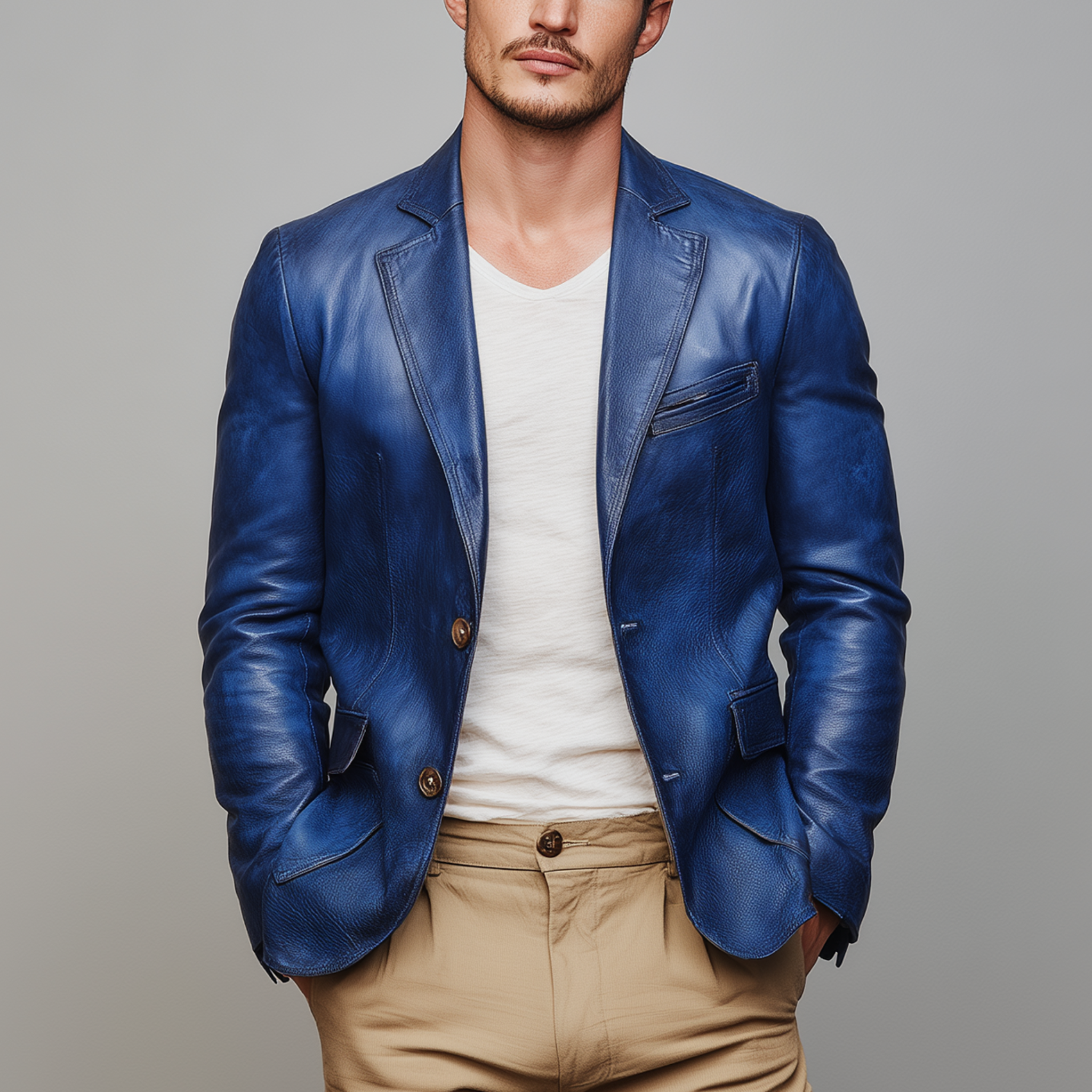 Men's Fashion Vintage Leather Single-breasted Slim-fit Blazer MTA0483H1K