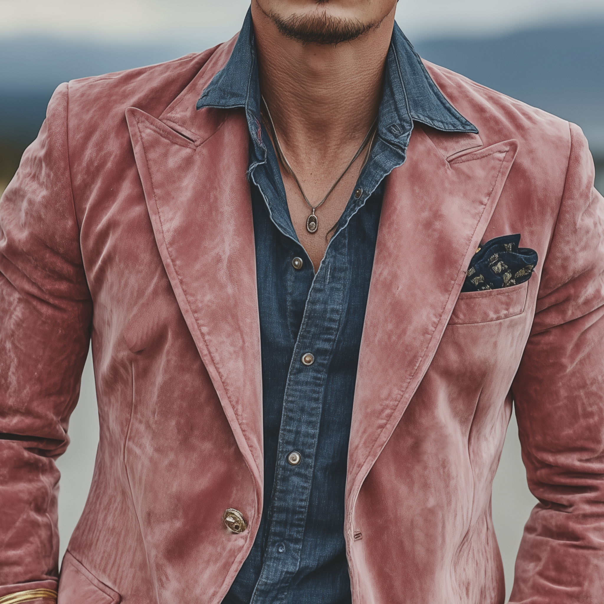 Men's Classic Retro Pink Suede Single-breasted Slim-fit Blazer MTA1558I8K
