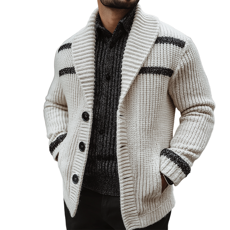 Men's Retro Casual Simple Striped Lapel Button Cardigan MTA1862I2TO