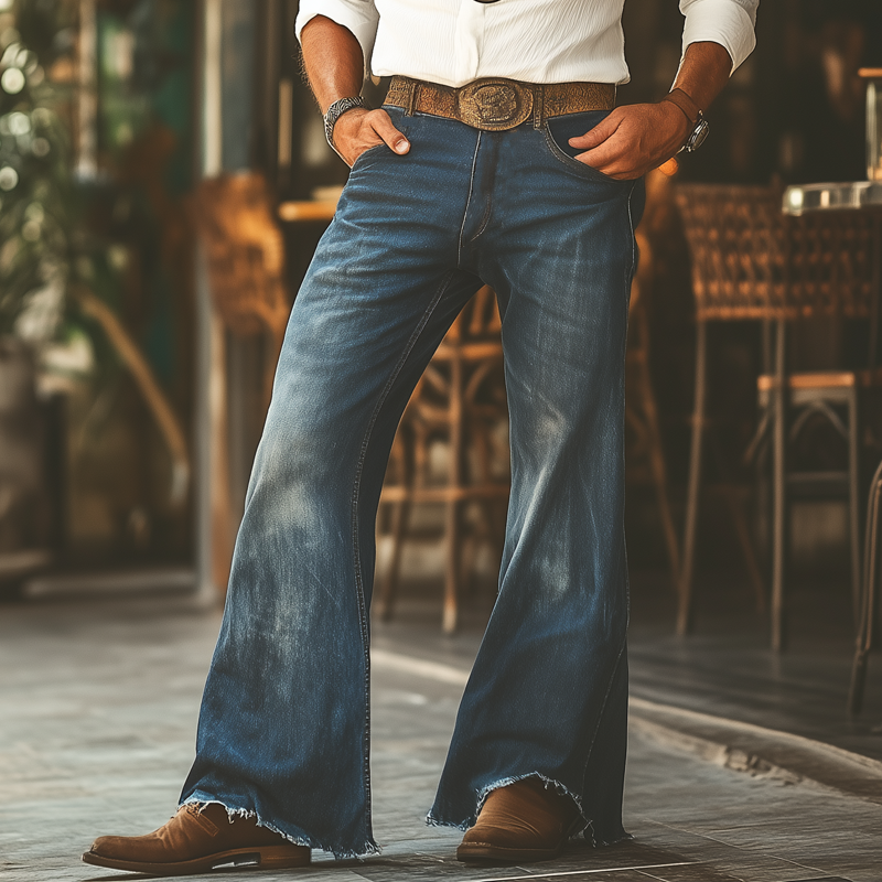 Men's Western Cowboy Style Vintage Wide-Leg Flared Jeans MTA1284F6U