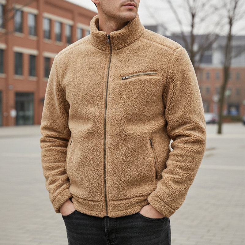 Men's Winter Fashion Stand Collar Polar Fleece Zipper Jacket MTA2241J7P