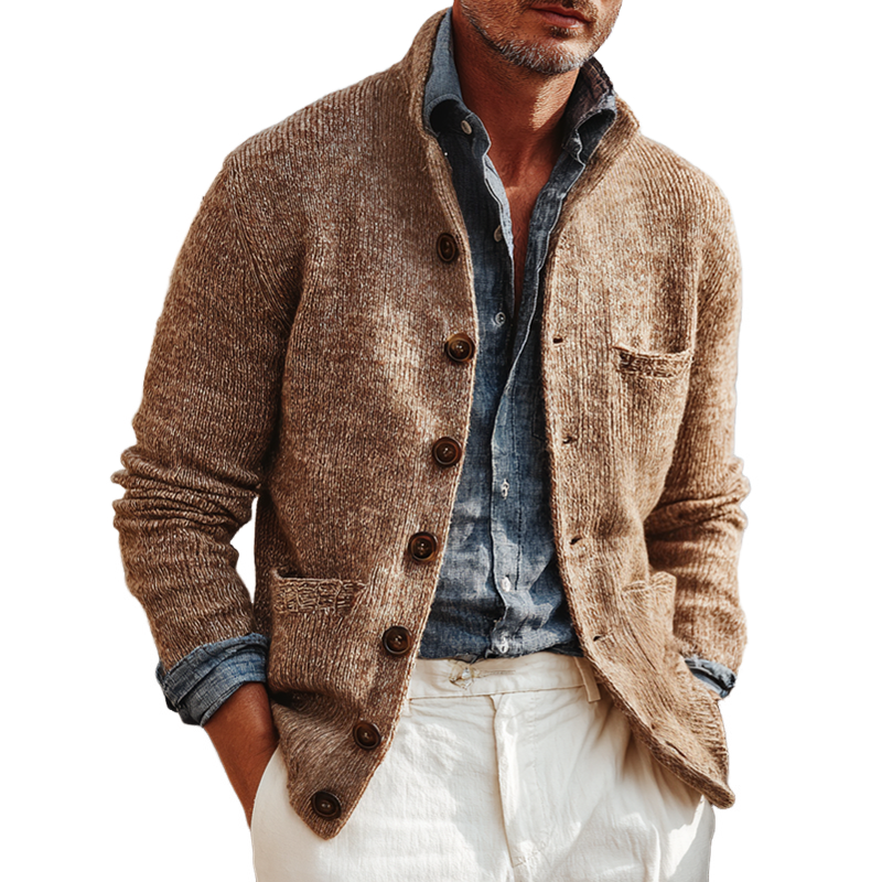 Men's Knitted Stand Collar Single Breasted Multi-pocket Casual Cardigan MTA1507I3Z