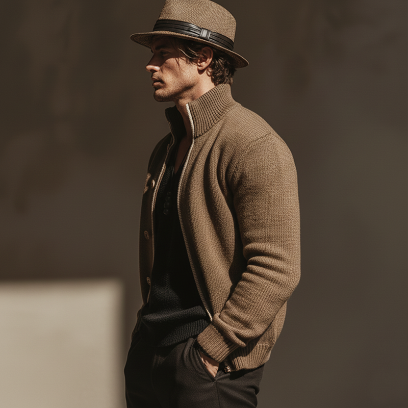 Men's Urban Casual Stand-collar Button-up Knitted Cardigan MTA1869L3U