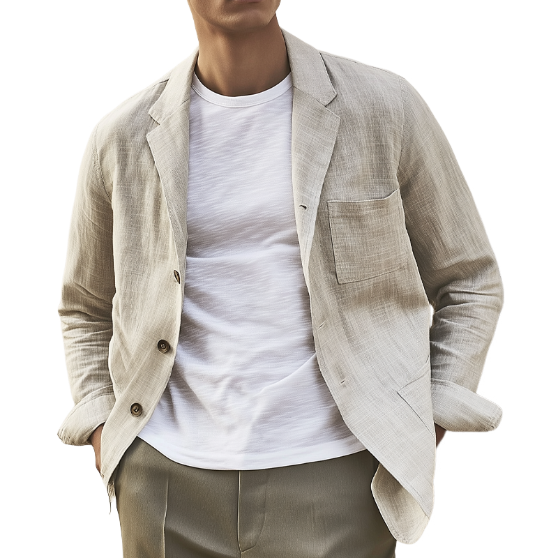 Men's Cotton And Linen Multi-pocket Casual Blazer MTA1150G8X