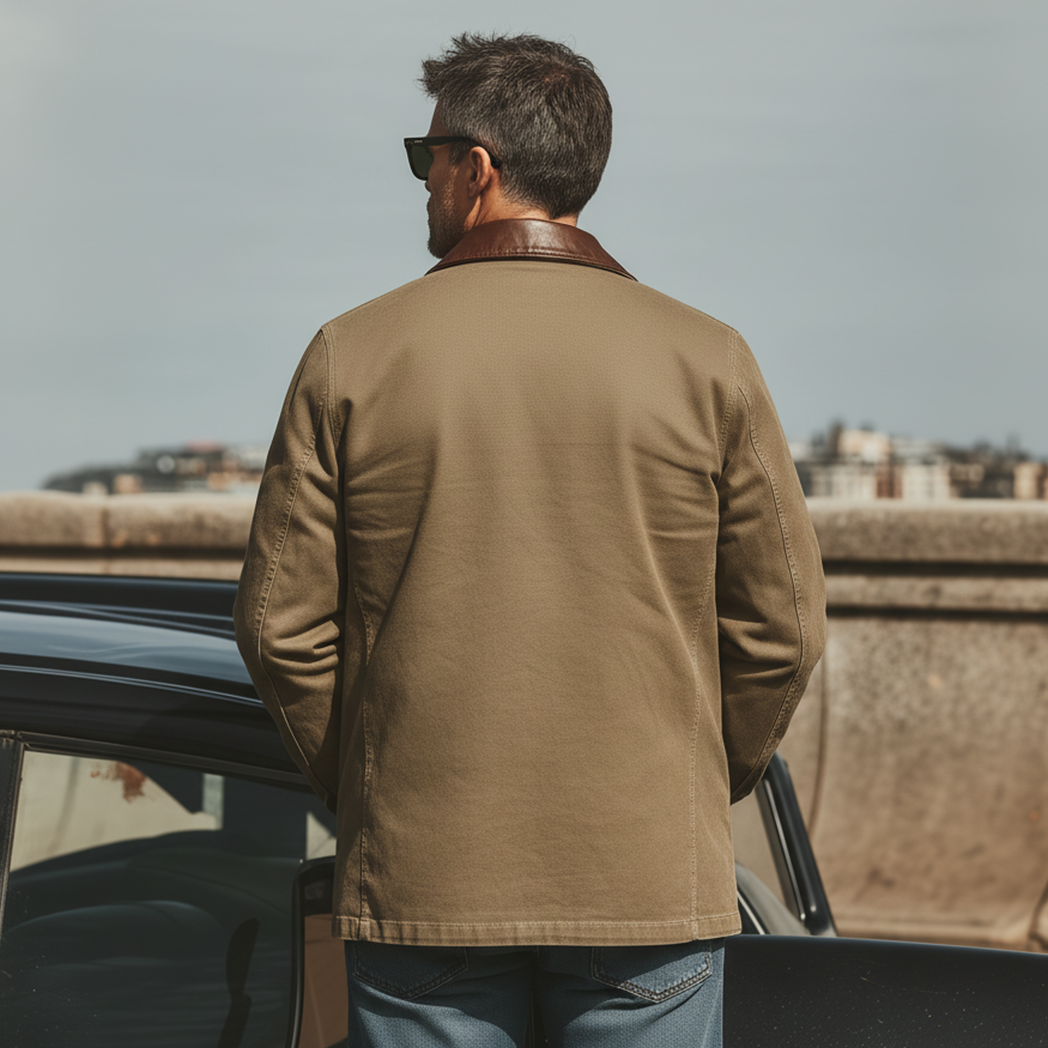 Men's Classic Casual PU Leather Collar Multi-pocket Cotton Blend Jacket MTA2091L0K