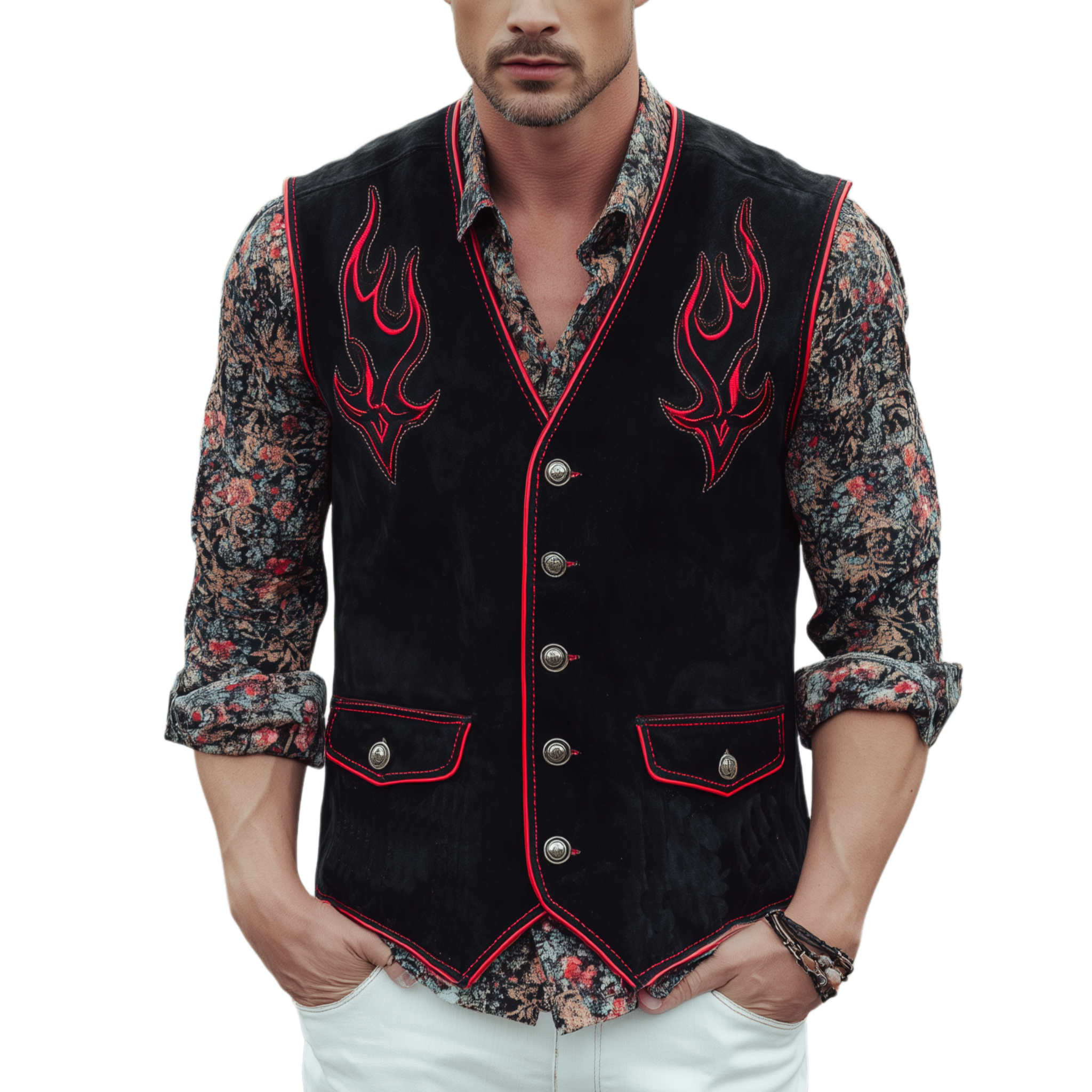 Men's Classic Western Embroidered Suede Vest MTA0878I1K