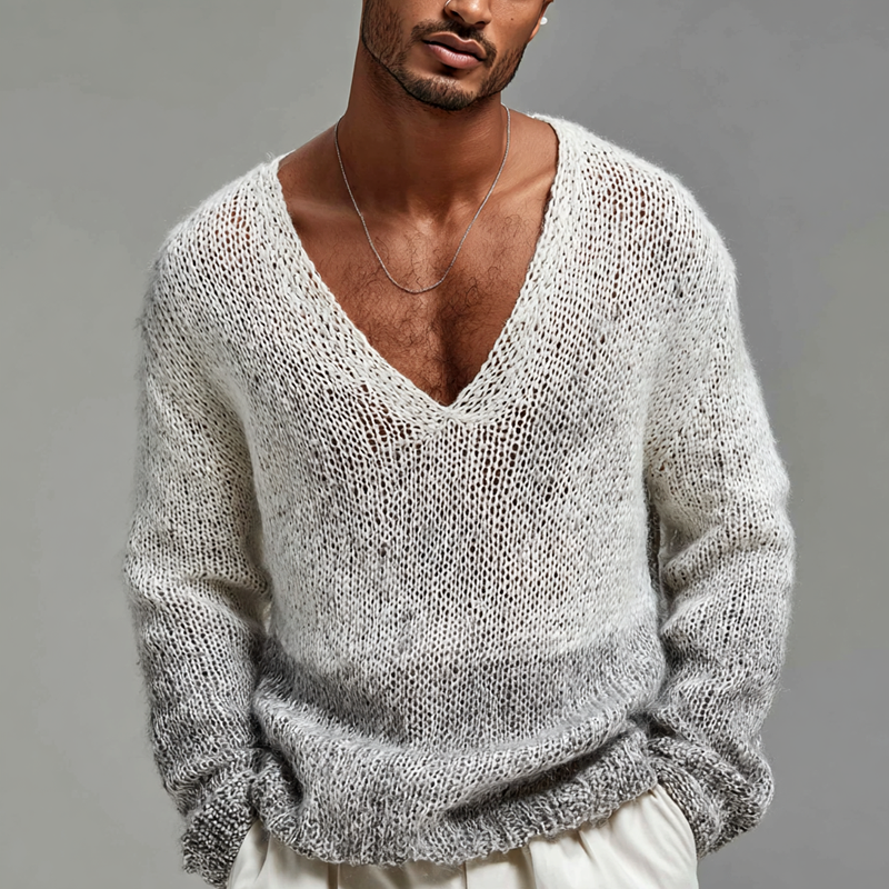 Men's Fashion Gradient V Neck Long Sleeve Loose Sweater MTA2096H9Z