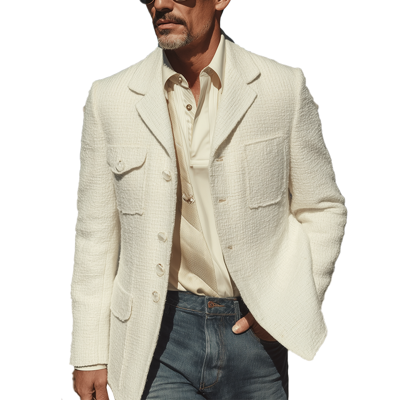 Men's Autumn And Winter Fashion Simple Textured Tweed Suit Jacket MTA0831I5P