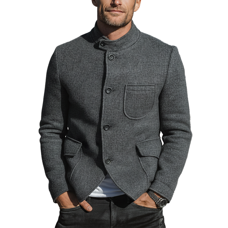 Men's Autumn And Winter Fashion Stand Collar Multi-pocket Faux Wool Jacket MTA2352I7P