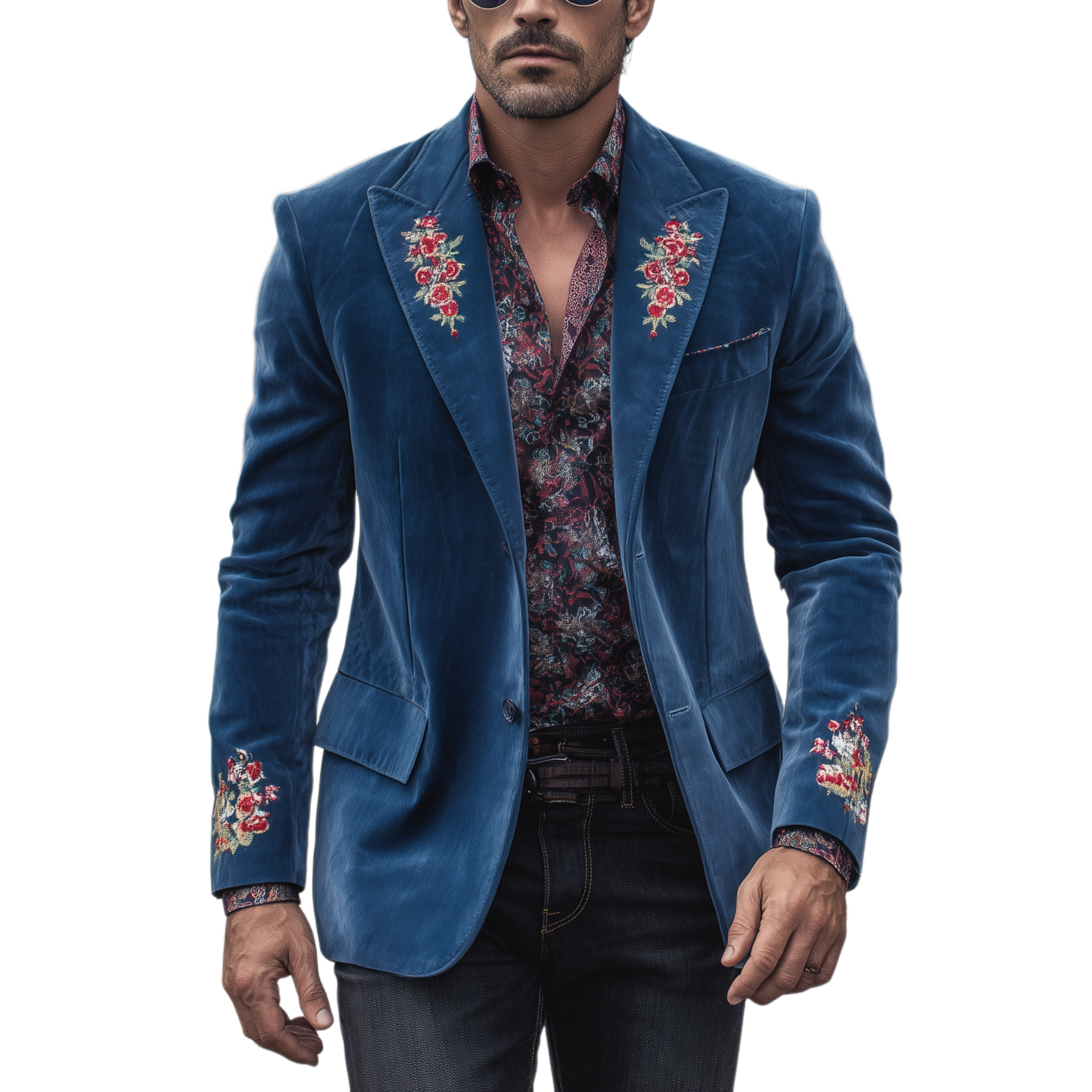 Men's Classic American Retro Western Style Embroidered Suede Single-breasted Blazer MTA1920H5K