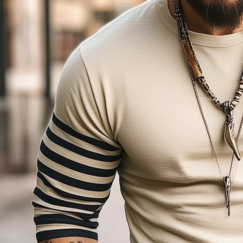 Men's Classic Striped Crew Neck Cotton Long Sleeve T-Shirt MTA3043G0U