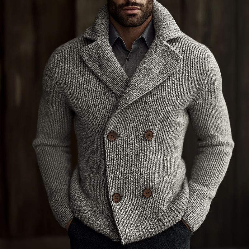 Men's Vintage Casual Knitted Slim Fit Double Breasted Lapel Cardigan Jacket MTA2239I7TO