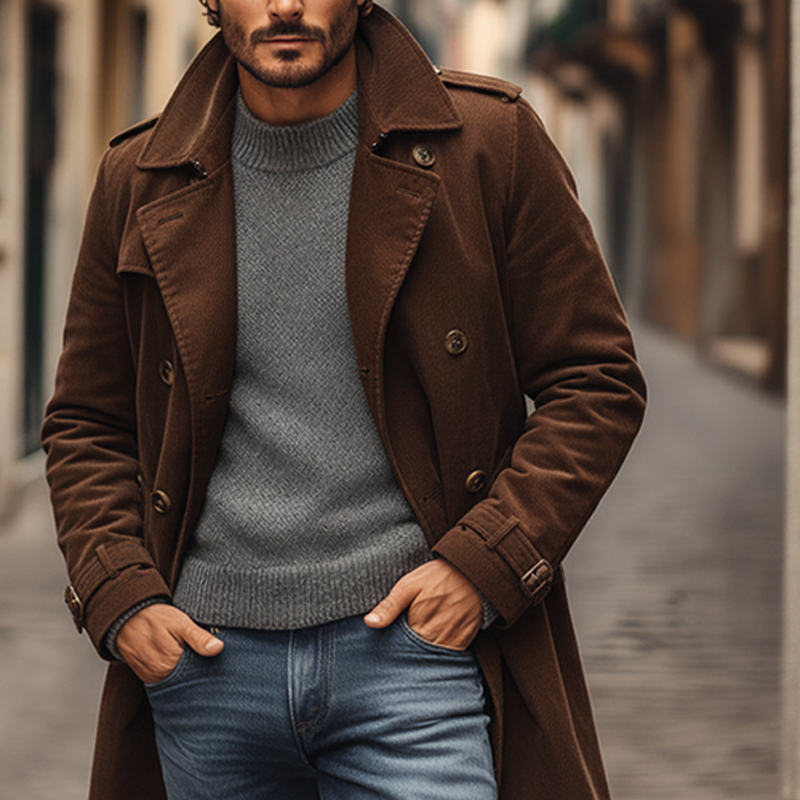 Men's Vintage Solid Color Corduroy Lapel Winter Coat MTA1485J9X