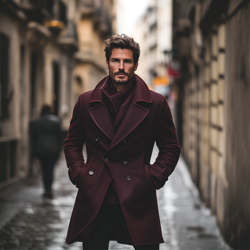 Men's Vintage Solid Color Blend Mid-length Coat MTA0152I8X