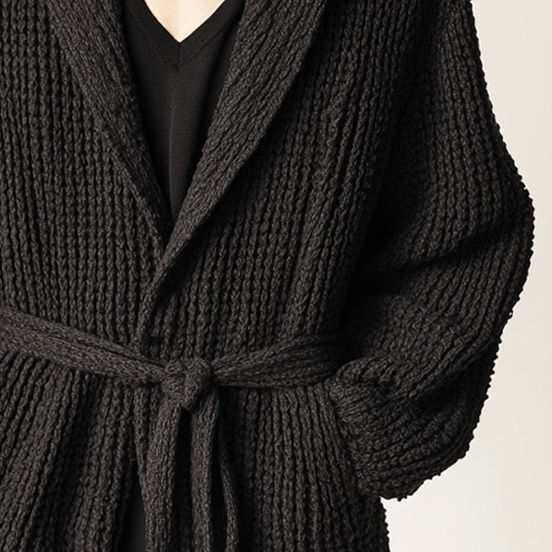 Men's Solid Color Knitted Thin-strapped Hooded Cardigan MTA2608K0X