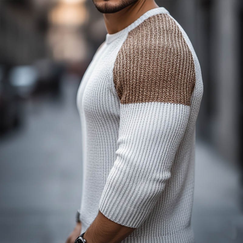 Men's Simple Color Block Cotton Yarn Knit Crew Neck Slim Fit Sweater MTA2964J7P