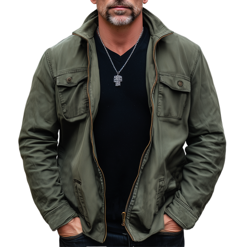 Men's Spring And Autumn Vintage Distressed Zipper Jacket MTA1833H1U