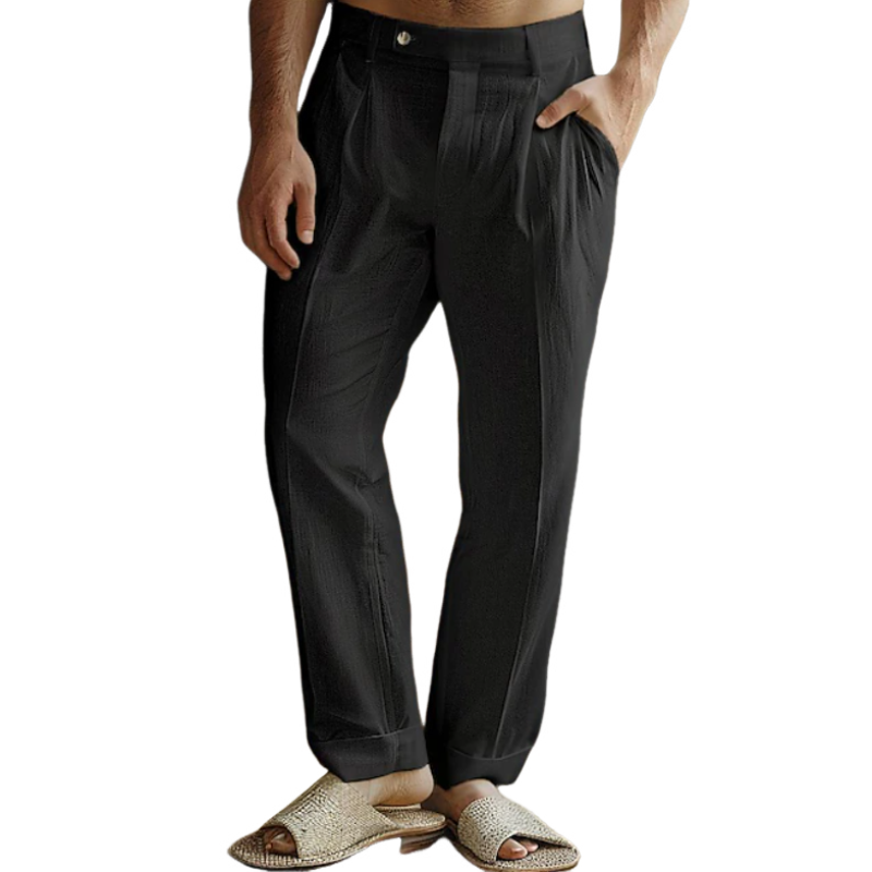 Men's Casual Cotton Linen Straight Suit Pants 03721187M