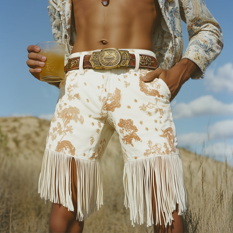 Men's Western Cowboy Style Vintage Fringe Shorts MTA0930E1U