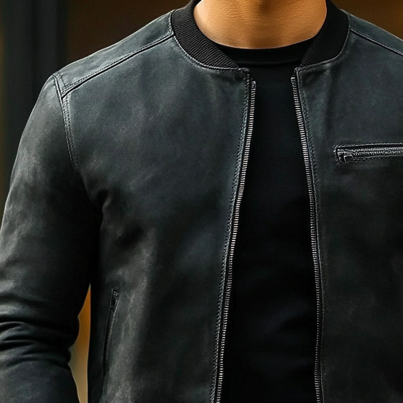 Men's Casual Solid Color Baseball Collar PU Jacket MTA1545I8X