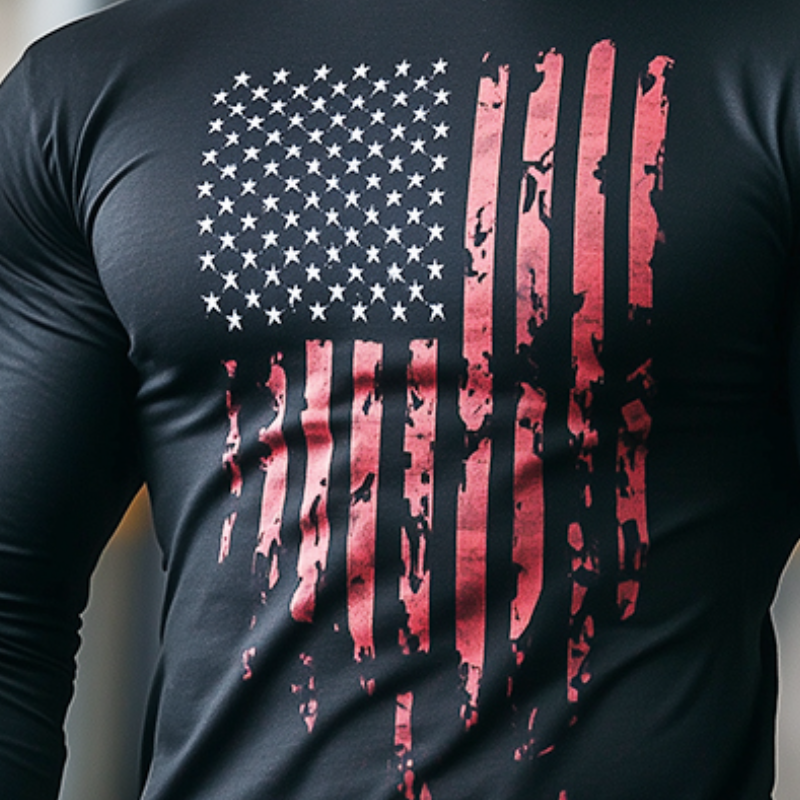 Men's Vintage Casual American Flag Printed Crew Neck Long Sleeve T-Shirt 37774023TO