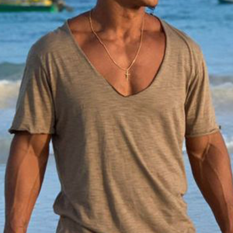 Men's Casual V-Neck Bamboo Cotton Short Sleeve T-Shirt 62844691K