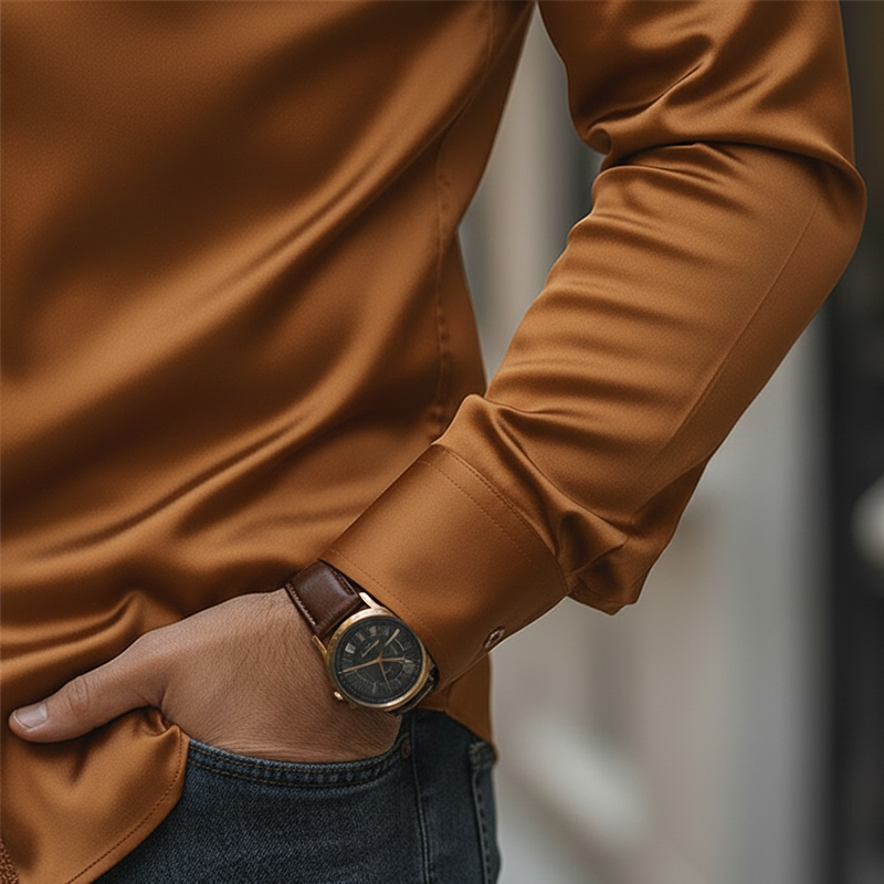 Men's Spring Vintage Lace And Satin Long-sleeved Shirt MTA2513L2P