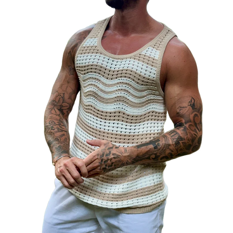 Herre vår- og sommermote, avslappet, hulstrikket, slank tanktopp MTA0791G0K