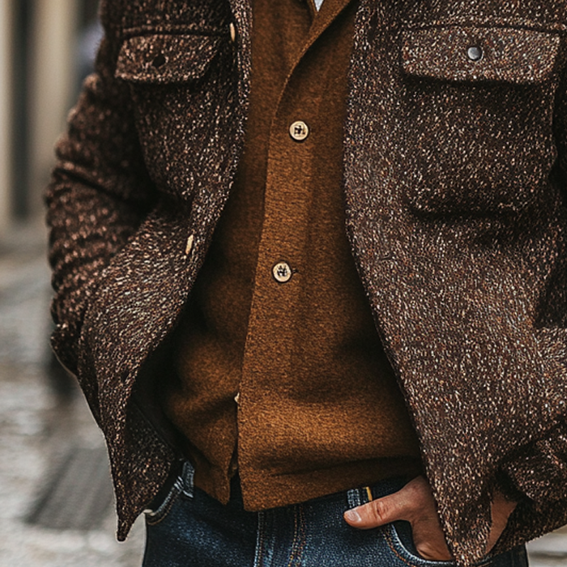 Men's Blended Heathered Lapel Tweed Jacket MTA2256I9X