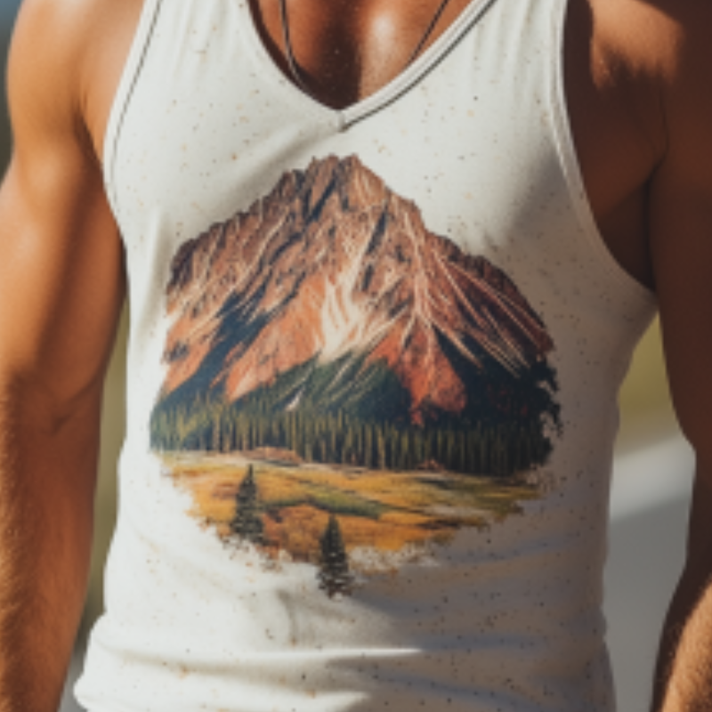 Men's American Retro Yellowstone Park Series Printed V-Neck Cotton Tank Top 19193488K