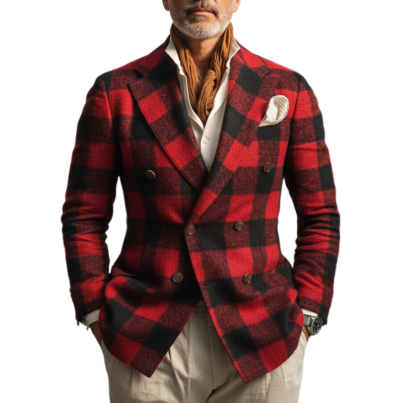 Men's Classic Plaid Double-Breasted Jacket MTA1939I3U