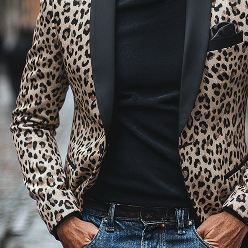 Men's Vintage Leopard Print Contrast Blazer MTA2660I2X