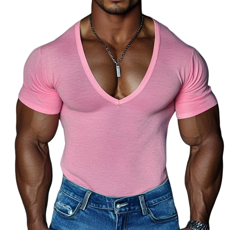 Men's Solid V Neck Short Sleeve T-shirt MTA2935G8Z