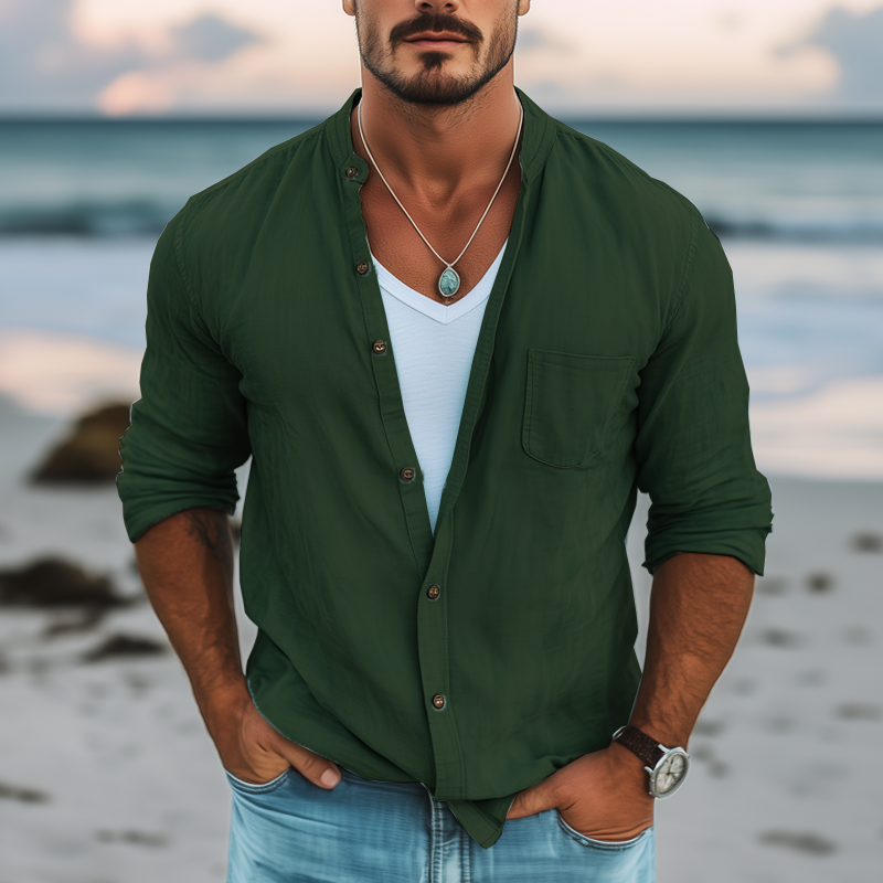 Men's Basic Solid Color Cotton Long Sleeve Shirt MTA2436G7U