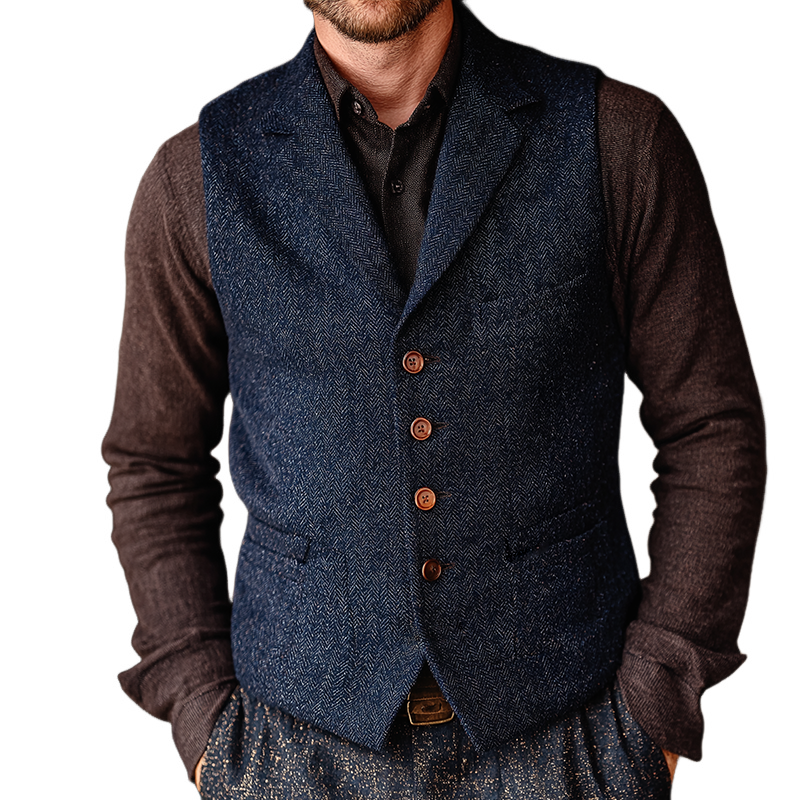Men's Retro Casual Herringbone Lapel Vest MTA2805H2TO