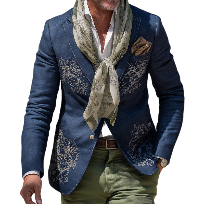 Men's Retro Casual Offset Totem Print Blazer MTA2899H1TO