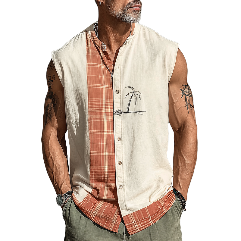 Men's Summer Fashion Printed Cotton Blend Sleeveless Shirt MTA0702G1P