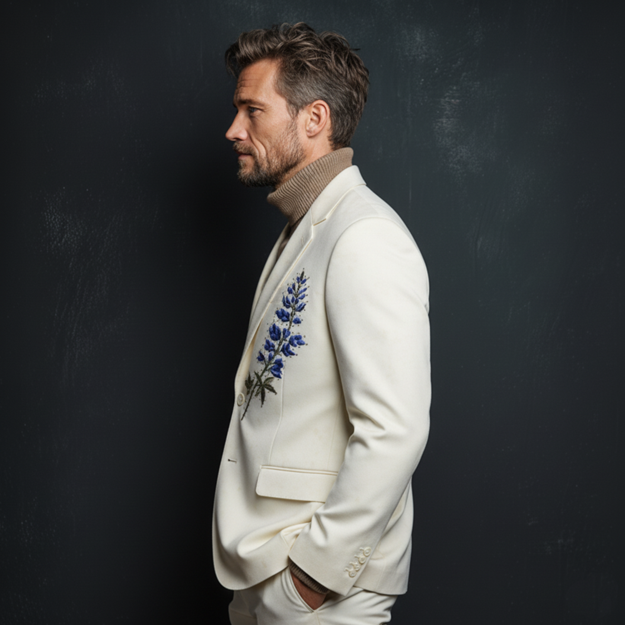 Men's Classic Retro Embroidered Faux Velvet Blazer MTA1049K7K