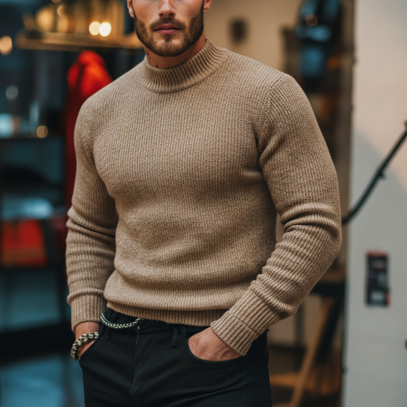Men's Winter Fashion Solid Color Cotton Yarn Knitted Half Turtleneck Sweater MTA1739J5P