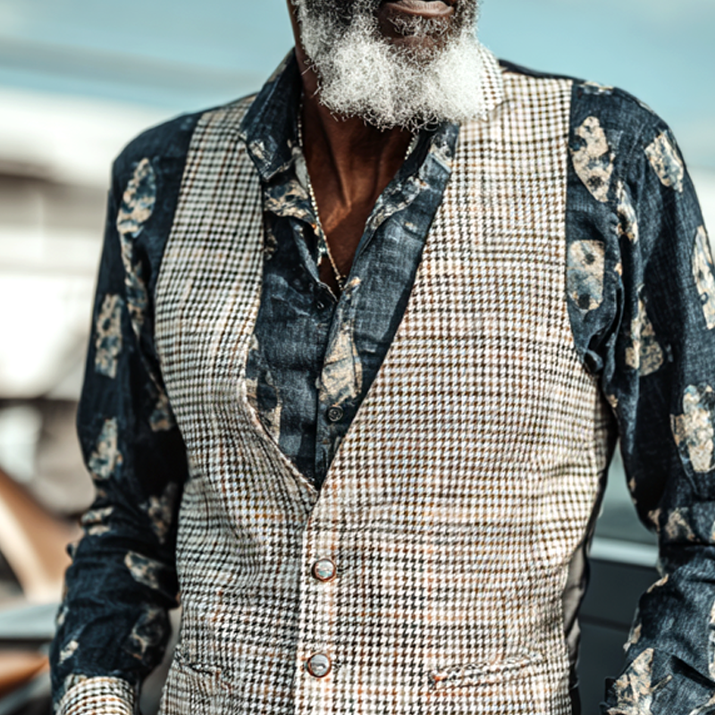 Men's Vintage Check V Neck Single Breasted Casual Vest MTA0862I7Z