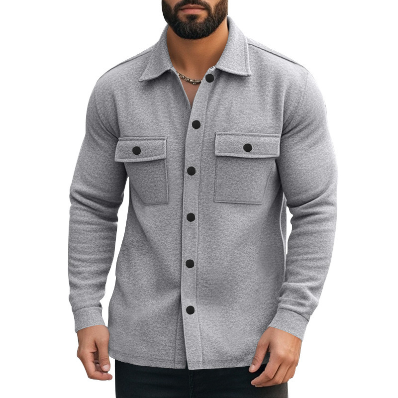 Men's Blended Multi-pocket Lapel Long-sleeved Shirt MTA2837G9X