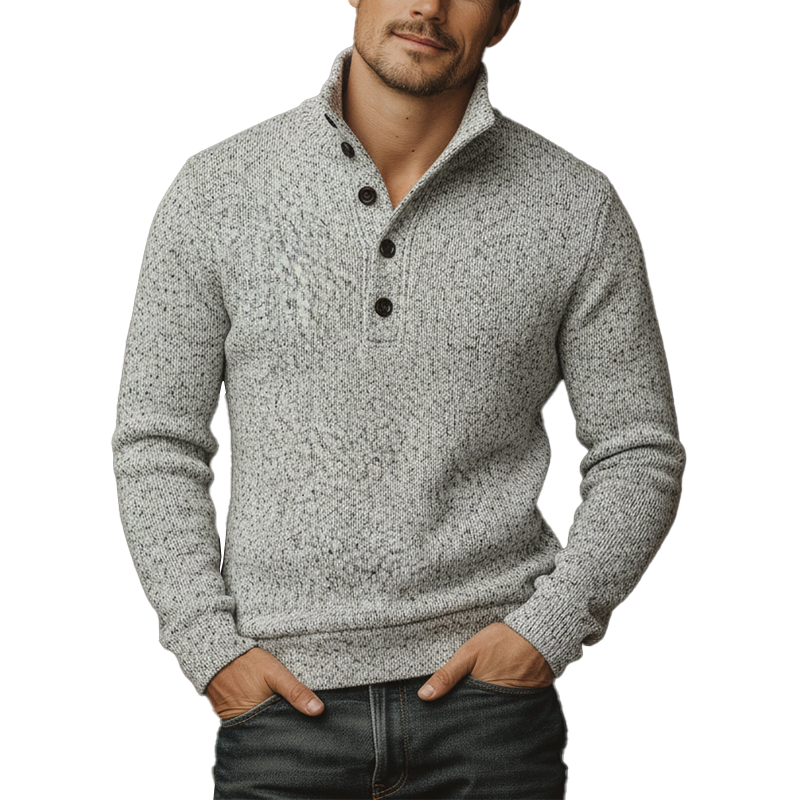 Men's Winter Heathered Cotton Knitted Turtleneck Button Sweater MTA1383J8P
