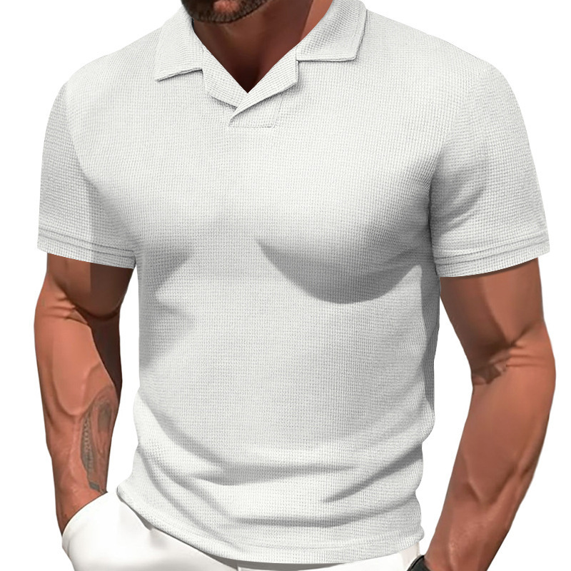 Men's Solid Color Waffle Short-sleeved Polo Shirt MTA2874G5X