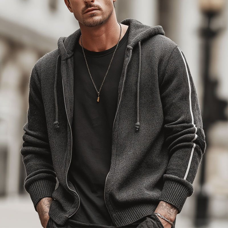 Men's Urban Casual Striped Knitted Hooded Cardigan MTA0815L6U