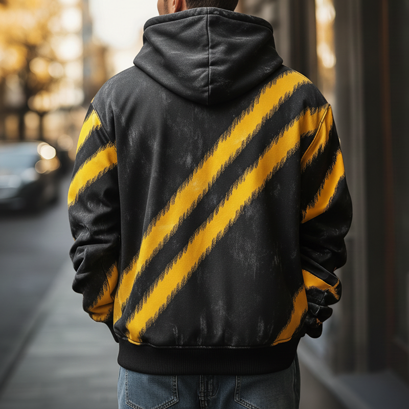 Men's Retro Distressed Color Block Printed Cotton Blend Hooded Cardigan MTA0341K7P