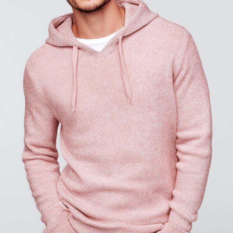 Men's Casual Solid Color Slim Fit Knitted Hooded Pullover Sweater MTA2772H4M