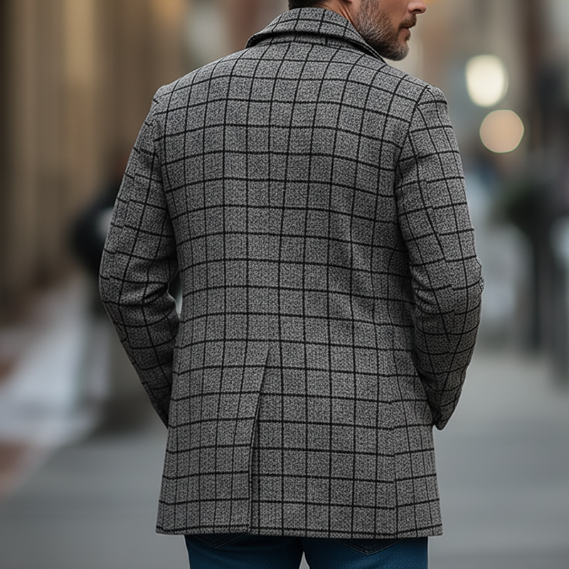 Men's Winter Retro Plaid Faux Wool Double-breasted Coat MTA1261K7P