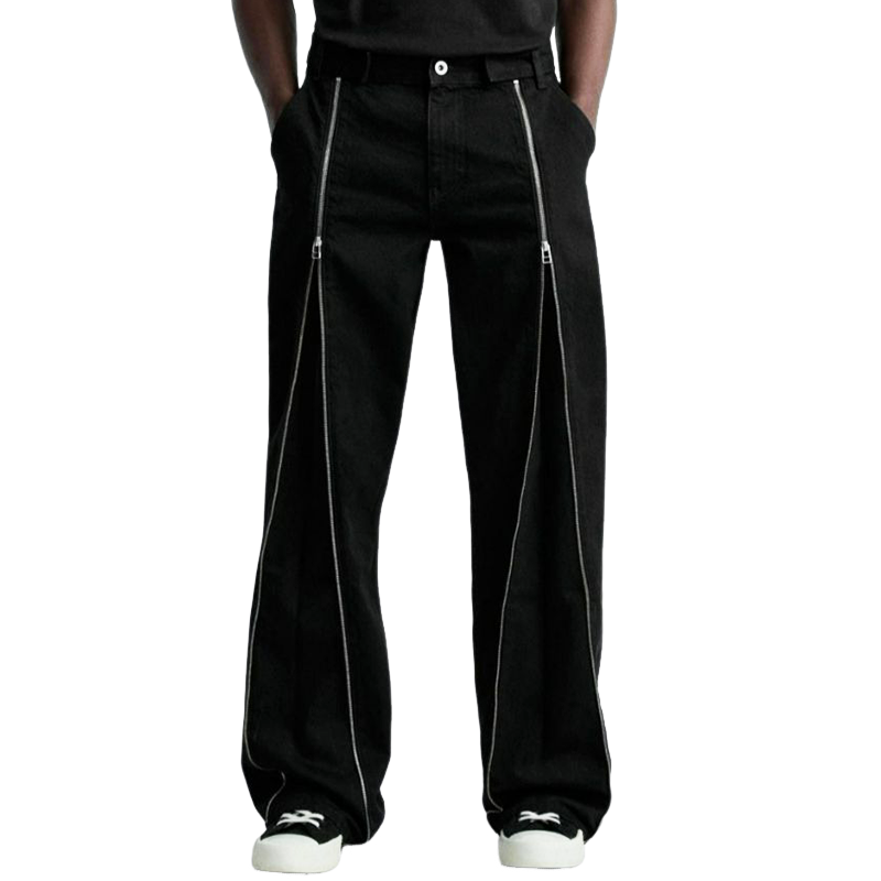 Men's Stylish Black Zippered Casual Wide-leg Pants MTA0710H4U