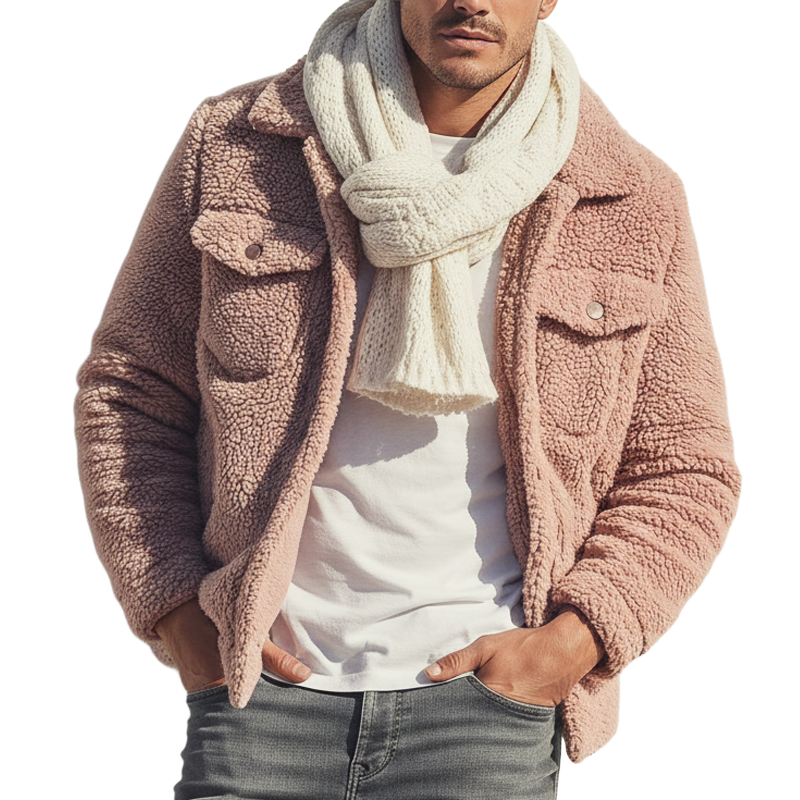 Men's Urban Winter Pink Warm Fleece Button-up Jacket MTA2480K8U